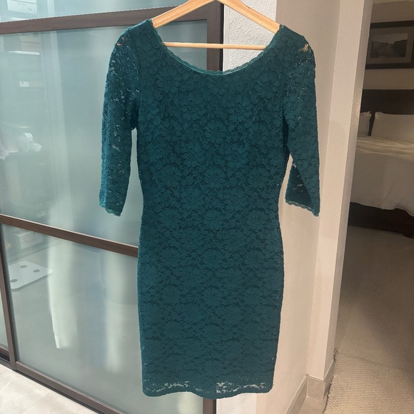 Laundry by Shelli Segal Lace Overlay Sheath Dress - Teal Green Size 2 - Picture 2 of 9
